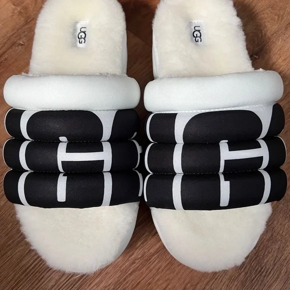 NWOB UGG Maxi‎ Slide Logo Real Fur From: Lamb, Fur Origin Australia 🇦🇺 Sz 8